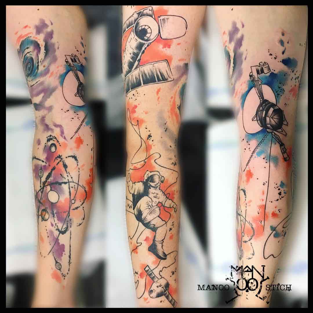 watercolor tattoo space walk